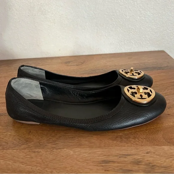 Tory Burch Black Leather Flats Size 10 - Picture 2 of 10